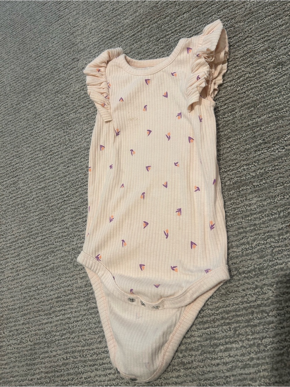 Cat & Jack Light Pink Ruffle-Sleeve Ribbed Bodysuit with Purple & Orange Hearts